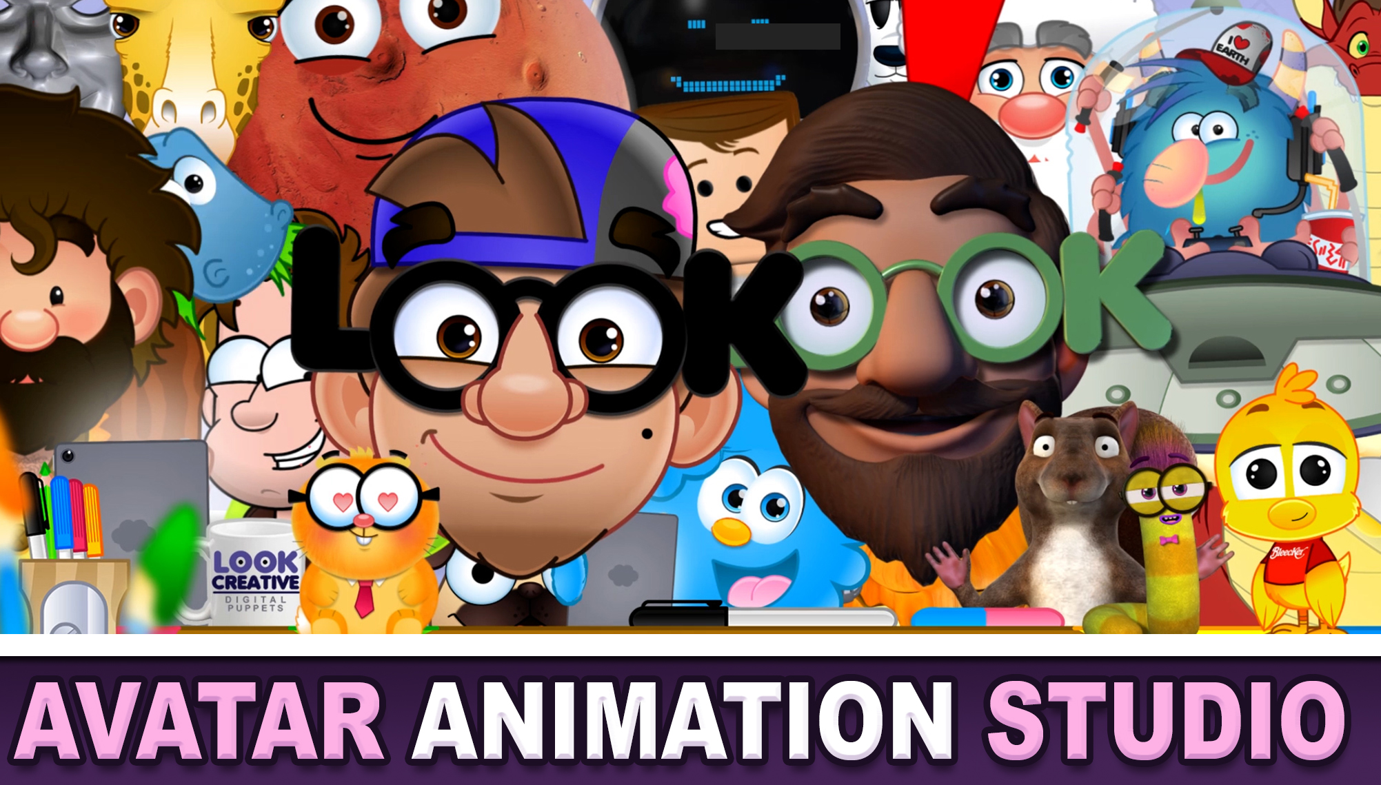 LOOK Creative avatar animation showcase featuring a range of 2D cartoon and 3D characters.